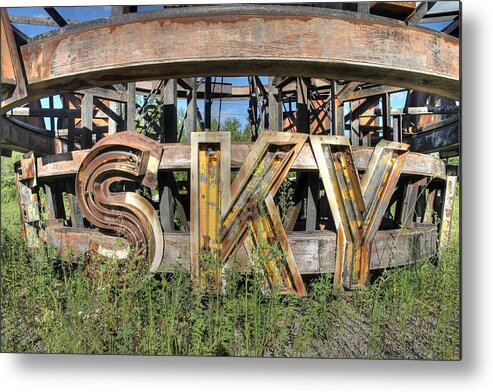 Welston Metal Print featuring the photograph Welston Bank in the Sky neon sign by Jane Linders
