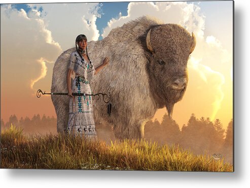 White Buffalo Calf Woman Metal Print featuring the digital art White Buffalo Calf Woman by Daniel Eskridge