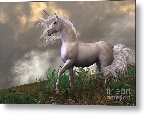 Unicorn Metal Print featuring the painting White Unicorn Stallion by Corey Ford