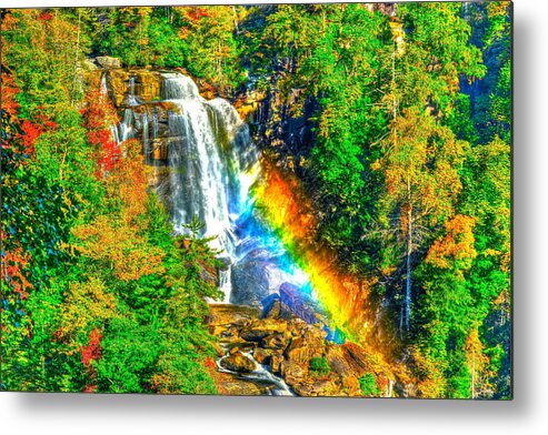 Whitewater Falls; North Carolina; Waterfalls; Autumn Scene; Rainbow; Fall Colors; Whtewater River; Jocasse Gorge; Gorges State Park; Nantahala National Forests Metal Print featuring the photograph Whitewater Rainbow by Don Mercer