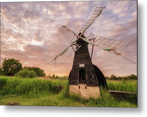 Cloud Metal Print featuring the photograph Wicken wind-pump at sunset ii by James Billings