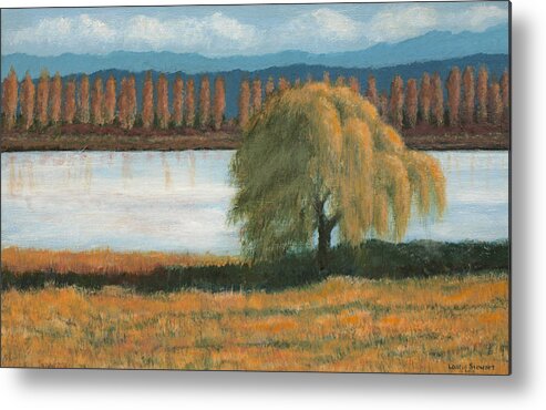 Kahtai Lagoon Port Townsend Washington Olympic Peninsula Willow Tree Water Landscape Metal Print featuring the painting Willow by Laurie Stewart