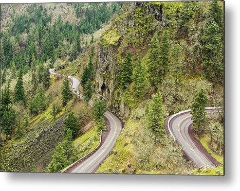Winding Highway Above The Columbia Metal Print featuring the photograph Winding Highway above the Columbia by Tom Cochran