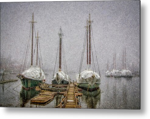 Camden Harbor Metal Print featuring the photograph Windjammers in Winter by Fred LeBlanc
