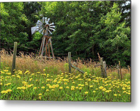 Windmill Metal Print featuring the photograph Windmill And Flowers by James Eddy