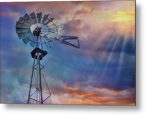 Windmill Metal Print featuring the photograph Windmill At Sunset by Susan Candelario
