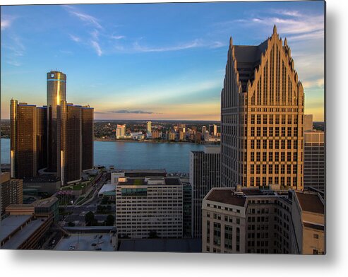 Detroit Metal Print featuring the photograph Windsor skyline between Detroit's skyscrapers by Jay Smith
