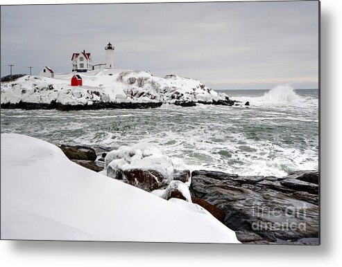 Nubble Lighthouse Metal Print featuring the photograph Winter at the Nubble by Steve Brown