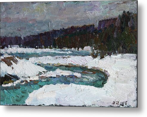 Winter Metal Print featuring the painting Winter river by Juliya Zhukova
