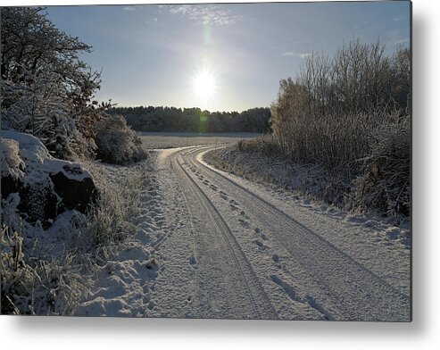 Sweden Metal Print featuring the pyrography Winter road by Magnus Haellquist