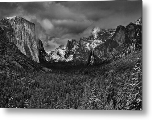 Tree Metal Print featuring the photograph Winter Storm Tunnel View Yosemite Valley by Lawrence Knutsson