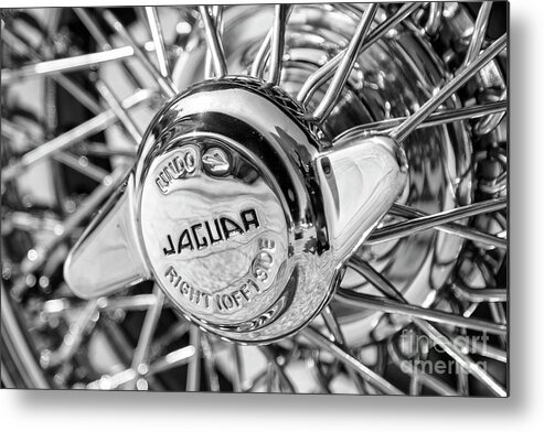 Jaguar Metal Print featuring the photograph Wire Wheel Black and White by Dennis Hedberg