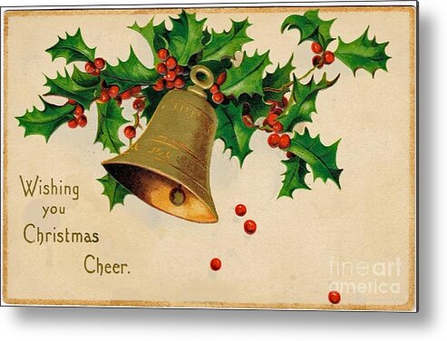 Wishing You Metal Print featuring the painting Wishing you Christmas Cheer vintage greetings card by Vintage Collectables