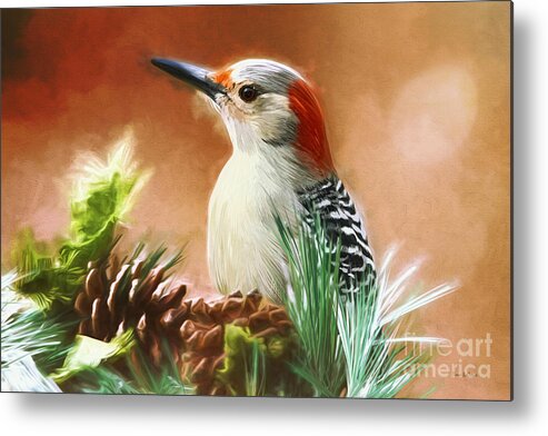 Woodpecker Metal Print featuring the painting Wonderful Woodpecker by Tina LeCour
