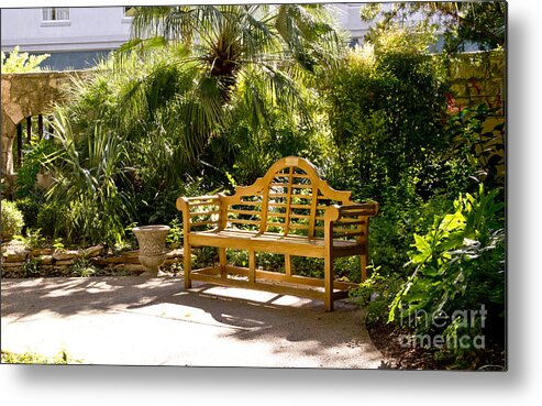 Bench Metal Print featuring the photograph Wooden Bench in Alamo by Elena Perelman