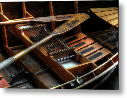 Wooden Rowboat Metal Print featuring the photograph Wooden Rowboat And Oars by Carol Montoya