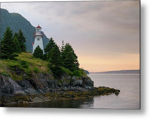 Woody Point Metal Print featuring the photograph Woody Point Lighthouse - Bonne Bay Newfoundland at Sunset by Art Whitton