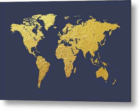 World Map Metal Print featuring the digital art World Map Gold Foil by Michael Tompsett