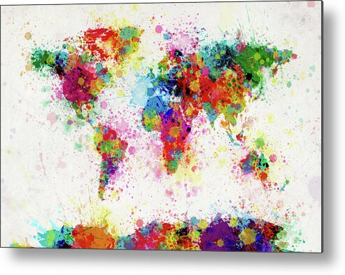 World Map Paint Splashes Metal Print featuring the digital art World Map Paint Drop by Michael Tompsett