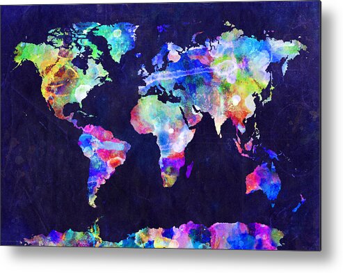 Map Of The World Metal Print featuring the digital art World Map Urban Watercolor by Michael Tompsett