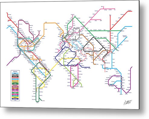 World Map Metal Print featuring the digital art World Metro Tube Subway Map by Michael Tompsett