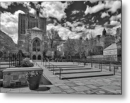 Yale University Metal Print featuring the photograph Yale University Sterling Library II BW by Susan Candelario