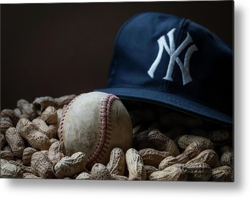 Terrydphotography Metal Print featuring the photograph Yankee Cap Baseball and Peanuts by Terry DeLuco