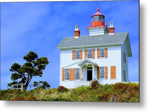 Scenic Metal Print featuring the photograph Yaquina Bay Lighthouse by AJ Schibig