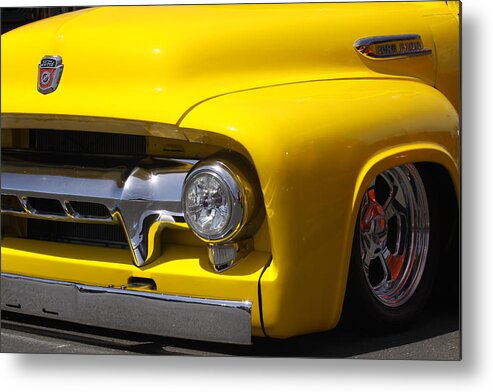 Ford Metal Print featuring the photograph Yellow custom Ford F100 by Jeff Floyd CA