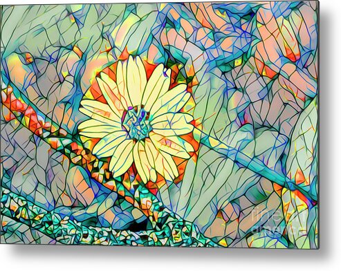 Flower Metal Print featuring the mixed media Yellow Flower Mosaic by Deborah Benoit