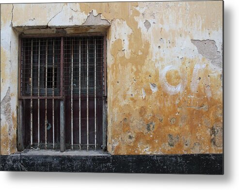 Wall Metal Print featuring the photograph Yellow Wall, Gated Door by Jennifer Mazzucco