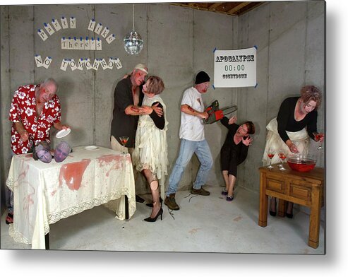 Zombie Metal Print featuring the photograph Zombie Post Apocalypse Ball, Party Like There's No Tomorrow by Karen Foley
