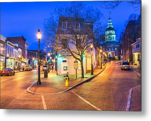 Landscape Metal Print featuring the photograph Annapolis, Maryland, Usa Downtown #1 by Sean Pavone