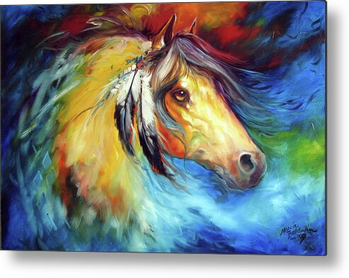 Blue Thunder War Pony Metal Print featuring the painting Blue Thunder War Pony #1 by Marcia Baldwin