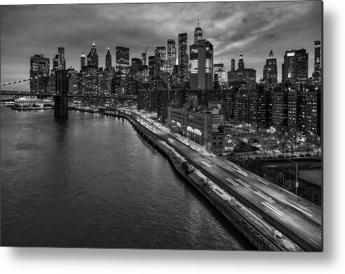 Nyc Skyline Metal Print featuring the photograph Brooklyn Bridge and Lower Manhattan Skyline #1 by Susan Candelario