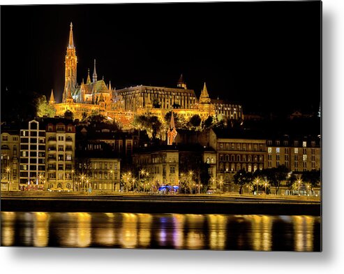 Palaces Metal Print featuring the photograph Danube Night View in Budapest #1 by Vivida Photo PC