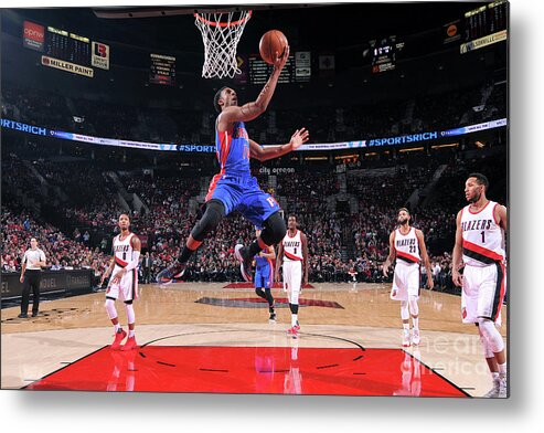 Ish Smith Metal Print featuring the photograph Detroit Pistons V Portland Trail Blazers by Sam Forencich