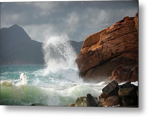 Water's Edge Metal Print featuring the photograph Huge Wave Splash #1 by Akrp