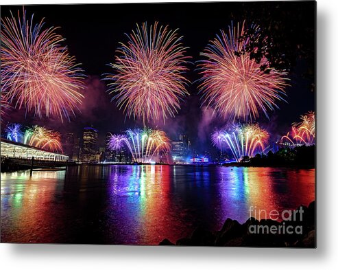 Architecture Metal Print featuring the photograph July 4th Fireworks in New York by Stef Ko