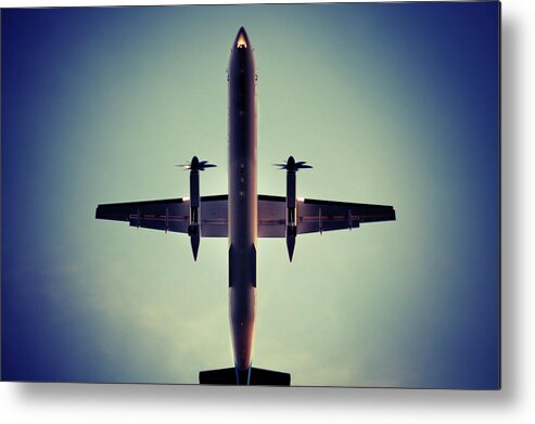 Engine Metal Print featuring the photograph Landing Airplane At Dusk #1 by Ollo