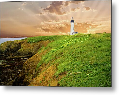 Lighthouse Metal Print featuring the photograph Lighthouse on Yaquina Head #2 by Steve Estvanik