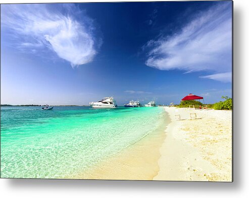 Recreational Pursuit Metal Print featuring the photograph Luxury Yachts Anchored In A Tropical #1 by Apomares