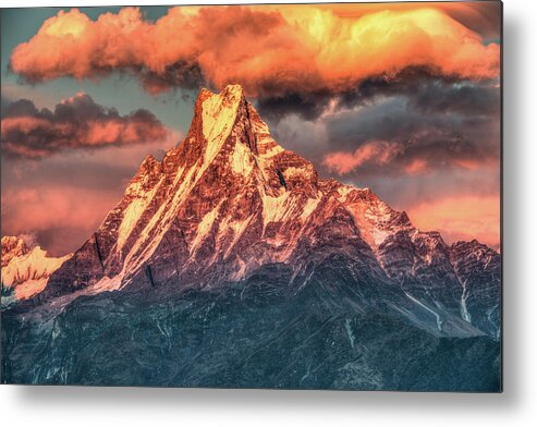 Tranquility Metal Print featuring the photograph Machapuchare Mountain, Fish Tail In #1 by Emad Aljumah