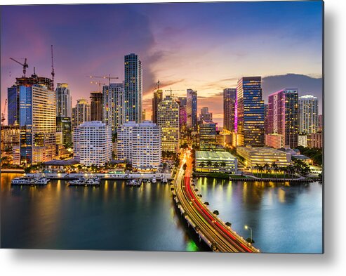 Cityscape Metal Print featuring the photograph Miami, Florida, Usa Skyline On Biscayne #1 by Sean Pavone