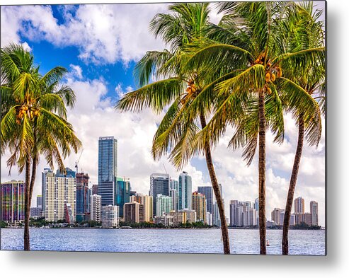 Trees Metal Print featuring the photograph Miami, Florida, Usa Tropical Downtown #1 by Sean Pavone