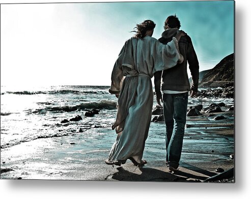 Jesus And Boy On The Beach Metal Print featuring the photograph My Friend by Helen Thomas Robson