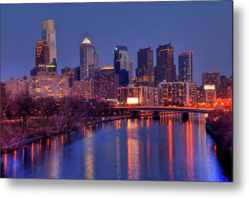 Outdoors Metal Print featuring the photograph Philadelphia Skyline At Night #1 by Bookwyrmm
