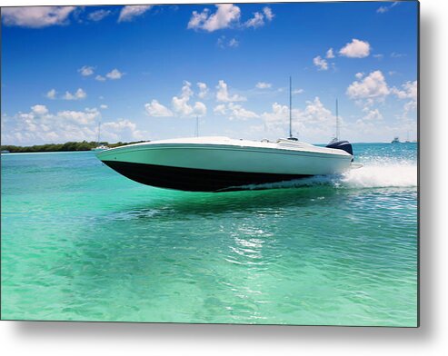 Motorboat Metal Print featuring the photograph Power Boat Sailing At Fast Speed #1 by Apomares