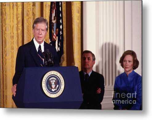 People Metal Print featuring the photograph President Jimmy Carter At Podium #1 by Bettmann