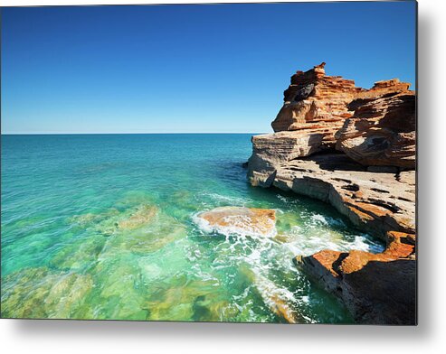 Water's Edge Metal Print featuring the photograph Red Coastal Cliffs At Gantheaume Point #1 by Sara winter